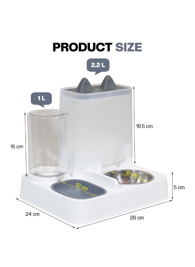 NNC PETS Automatic cat food and water dispenser set, Gravity-fed feeder with Large storage capacity, Stainless steel bowl, and Non-slip base, Suitable for Indoor cats & Small pets, 25 cm (White) - Image 2